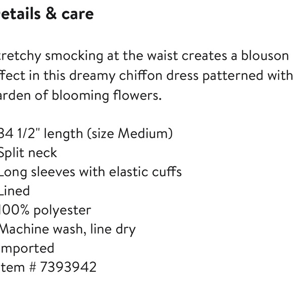 Chelsea 28 Floral Print Long Sleeve Chiffon Dress Size XS - Picture 8 of 8